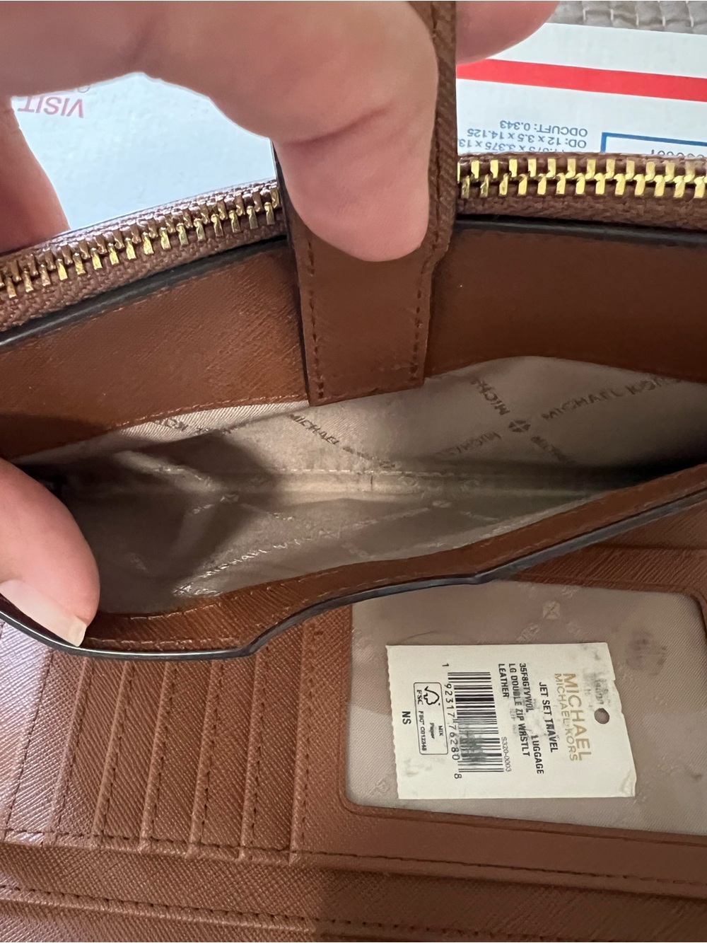 Michael Kors Jet Set Travel Brown Large Double Zip Wristlet Wallet Leather - Picture 11 of 14